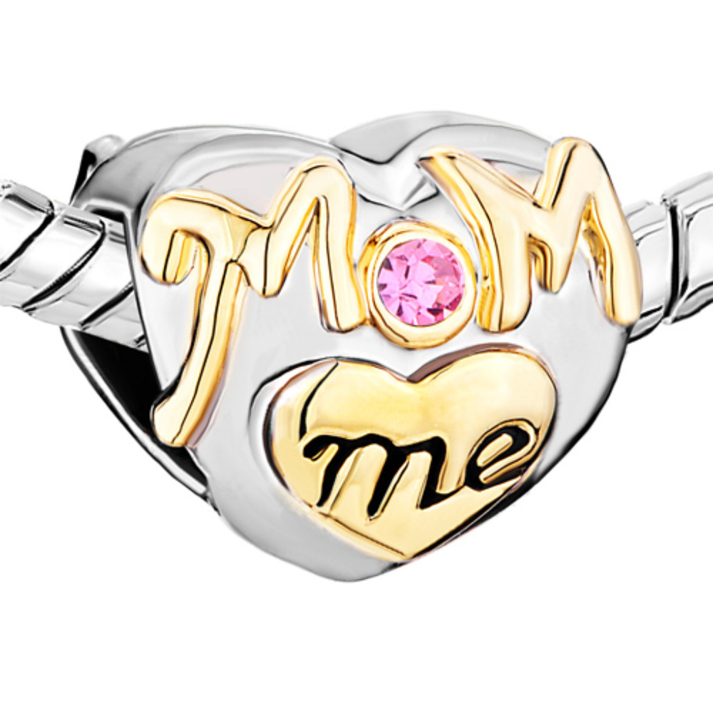 Pugster Mom Loves Me Heart Bracelet Charm 22k GP Mother's Day - Fits Pandora